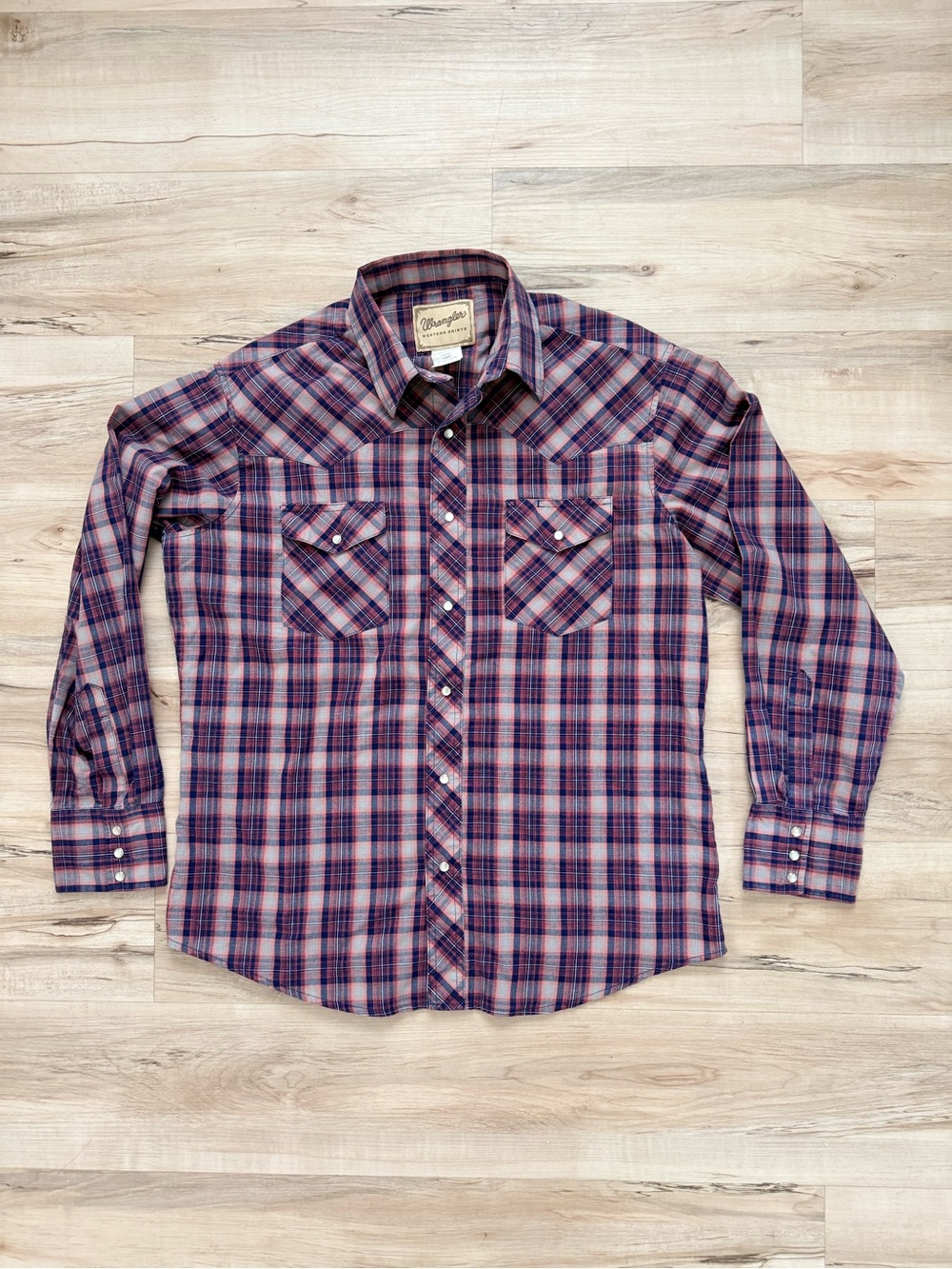 Wrangler Western Pearl Snap Plaid Shirt Men’s Size L Long Sleeve Cowboy Rodeo
